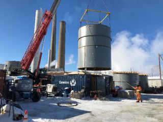 Rigging a section of the stack liner