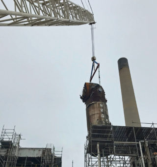 Removal of the vertical section of the tower with the 30" trunnions that were installed to lift this piece of the tower